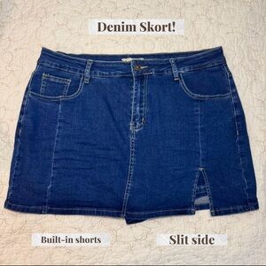 COPY - Denim Skort with Built-in Shorts & Tummy Control